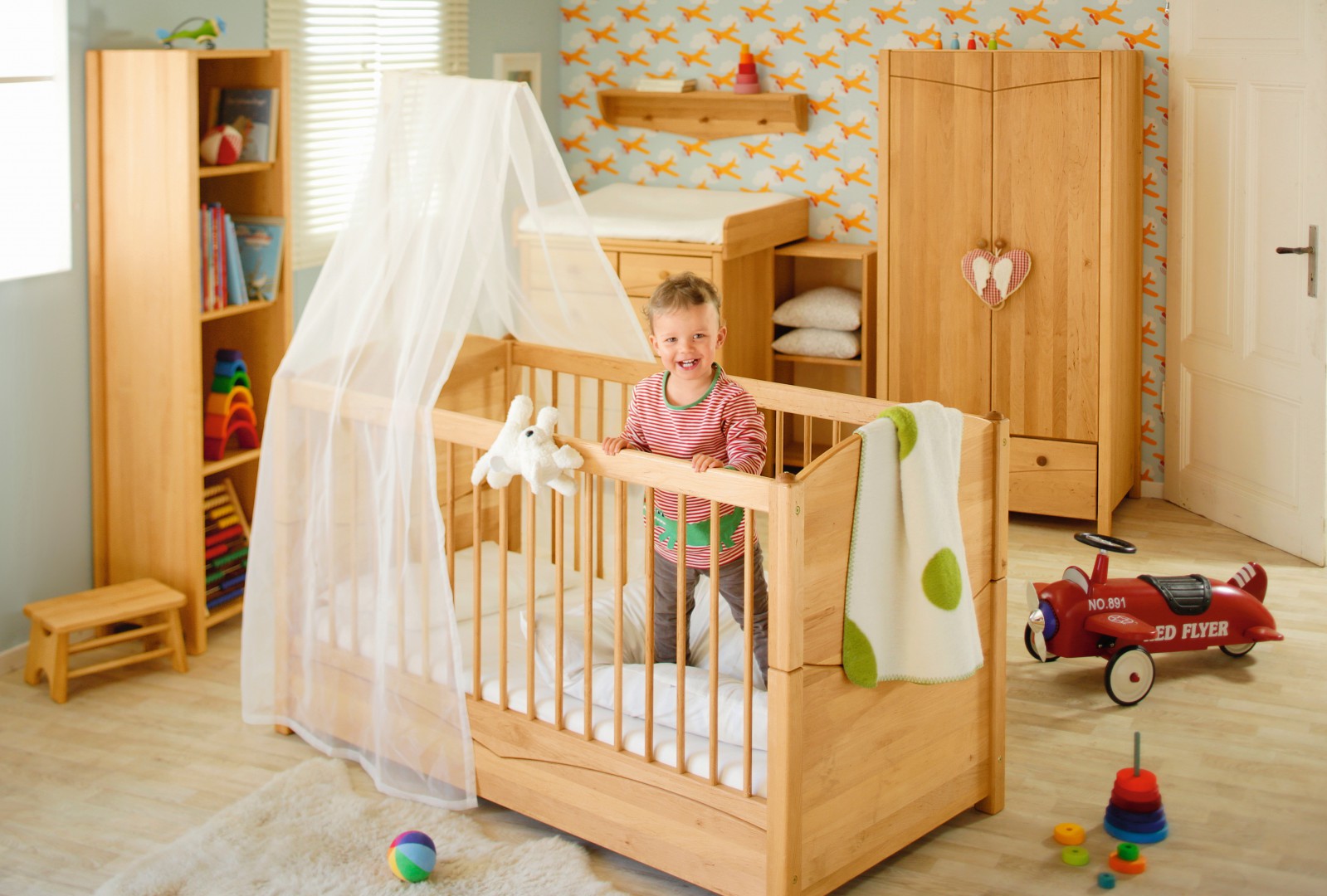 BioKinder™ Babybett Kinderbett mit Betthimmelhalter 70x140 Bio