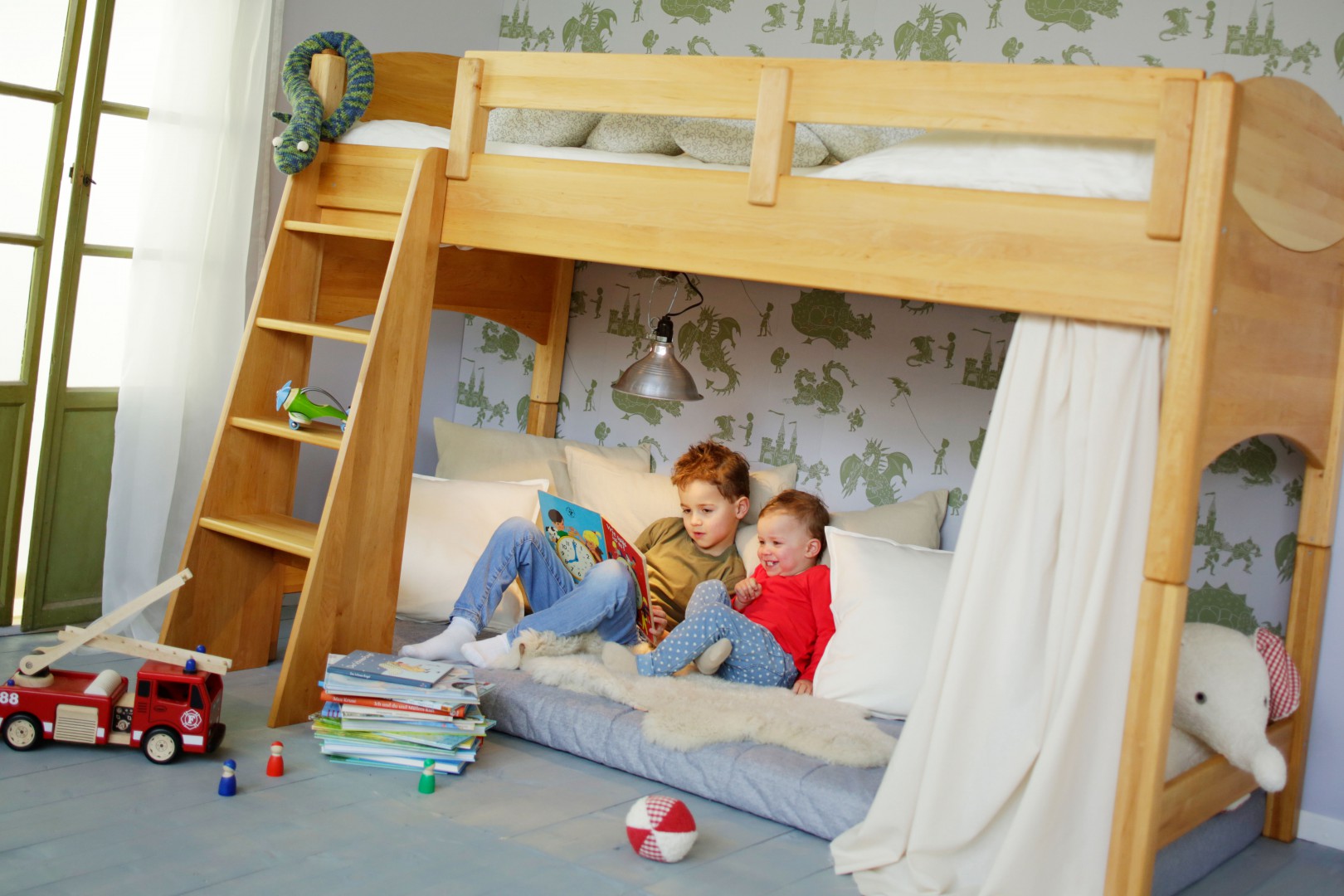 Spar Set  Kinder Hochbett 120 cm Massivholz Erle No